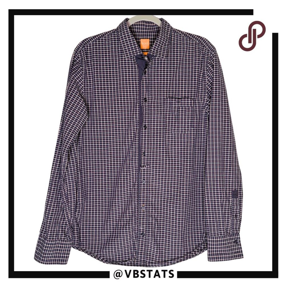 Boss Hugo Boss Men's Slim Fit Plaid Long Sleeve Button Up Shirt Blue Size Large